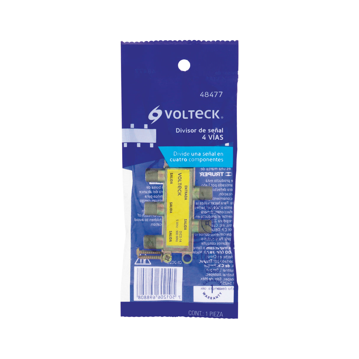 Divisor Coaxial de 1 Entrada y 4 Salidas, Volteck