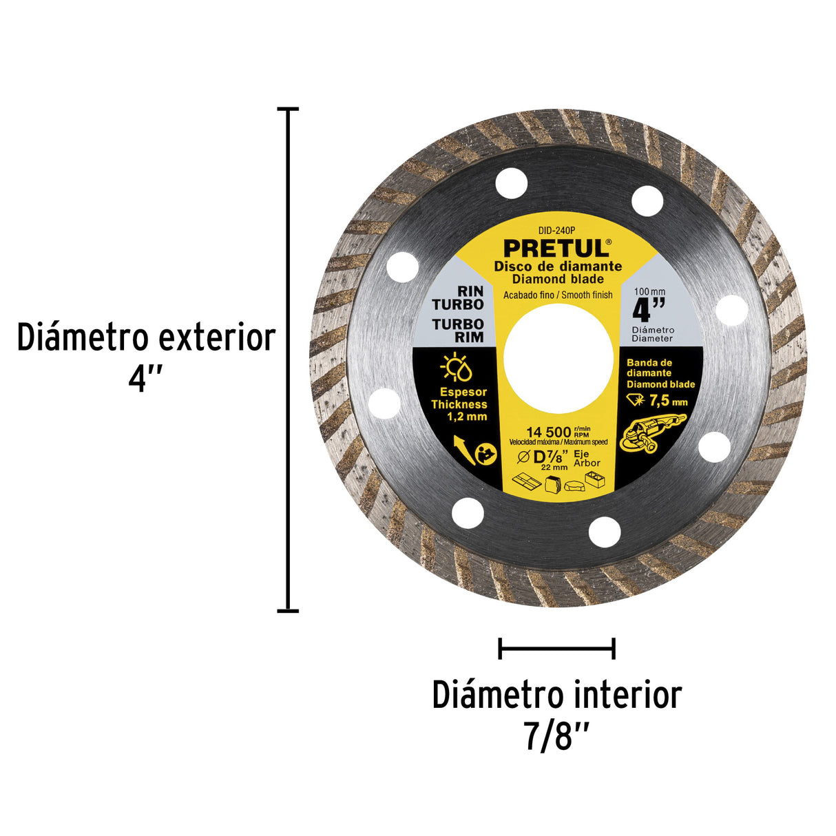 Disco de Diamante de 4' X 1.2 mm, Rin Turbo, Pretul