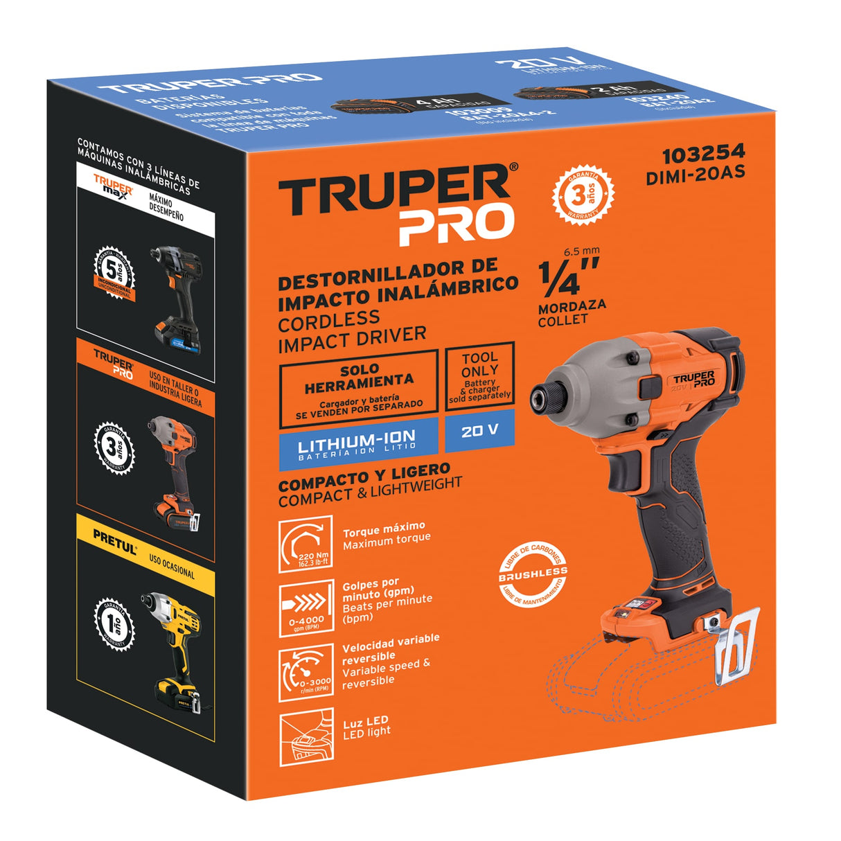 Destornillador de Impacto 1/4', 20 V, sin Accesorios, Pro