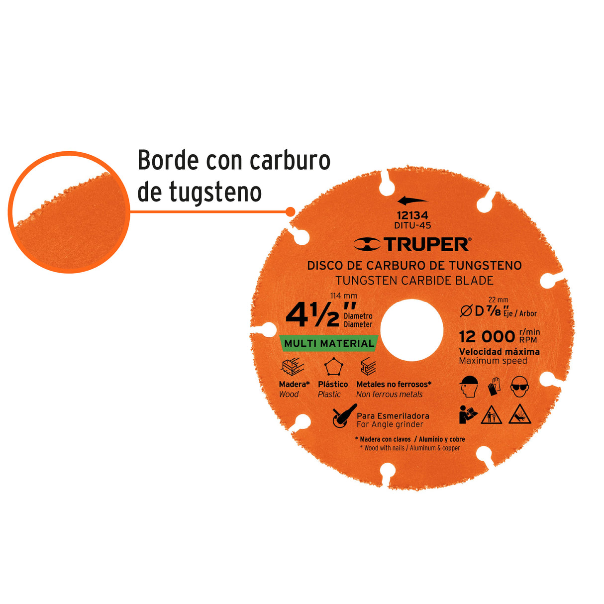 Disco 4-1/2' Multimaterial de Carburo de Tungsteno, Truper