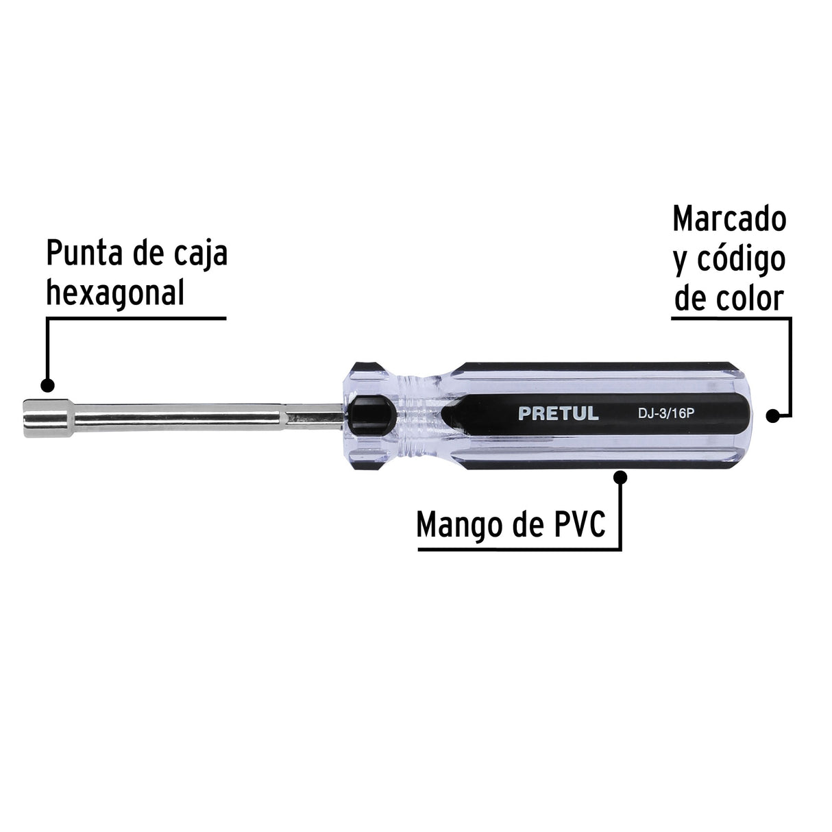 Desarmador de Caja 3/16' Mango de PVC, Pretul