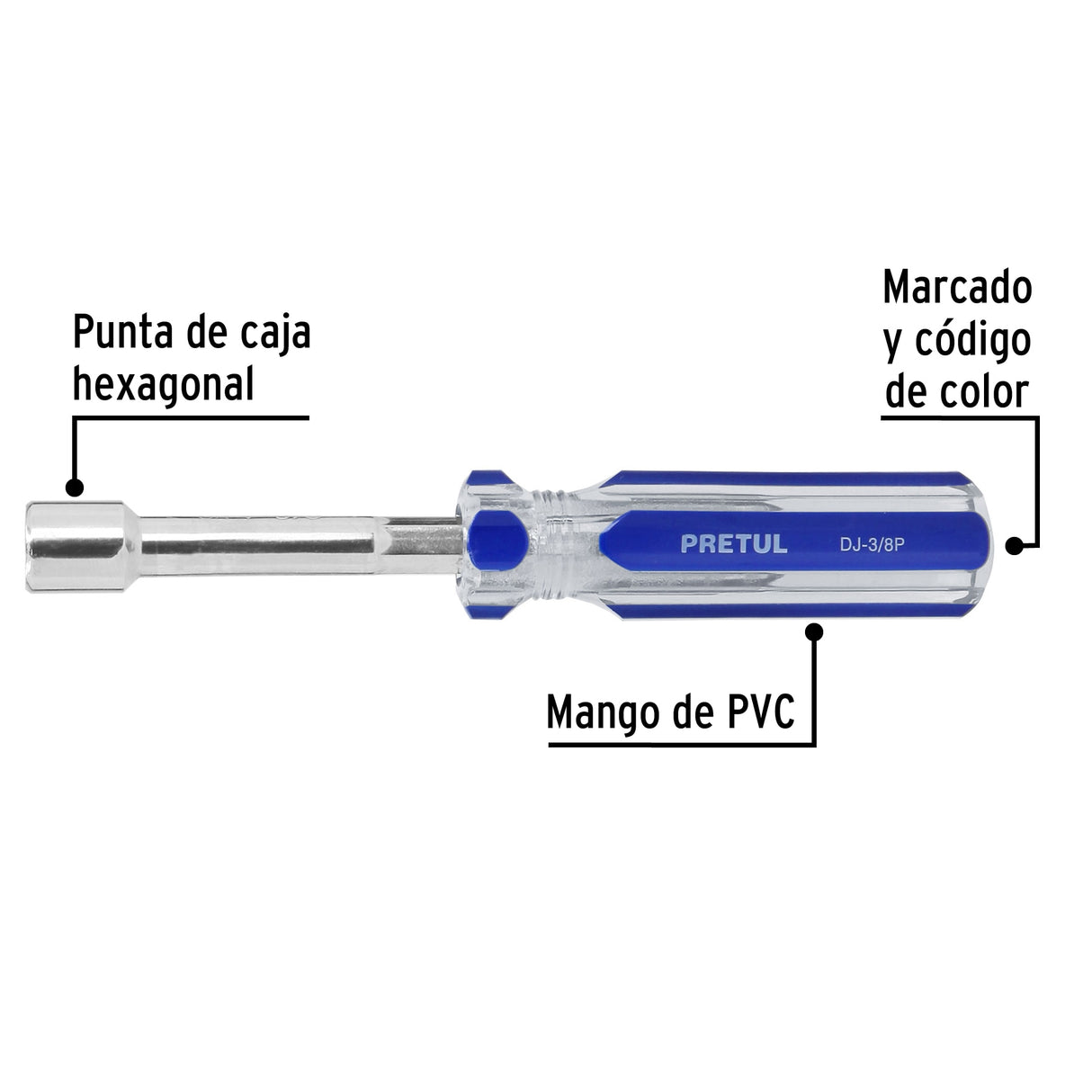 Desarmador de Caja 3/8' Mango de PVC, Pretul