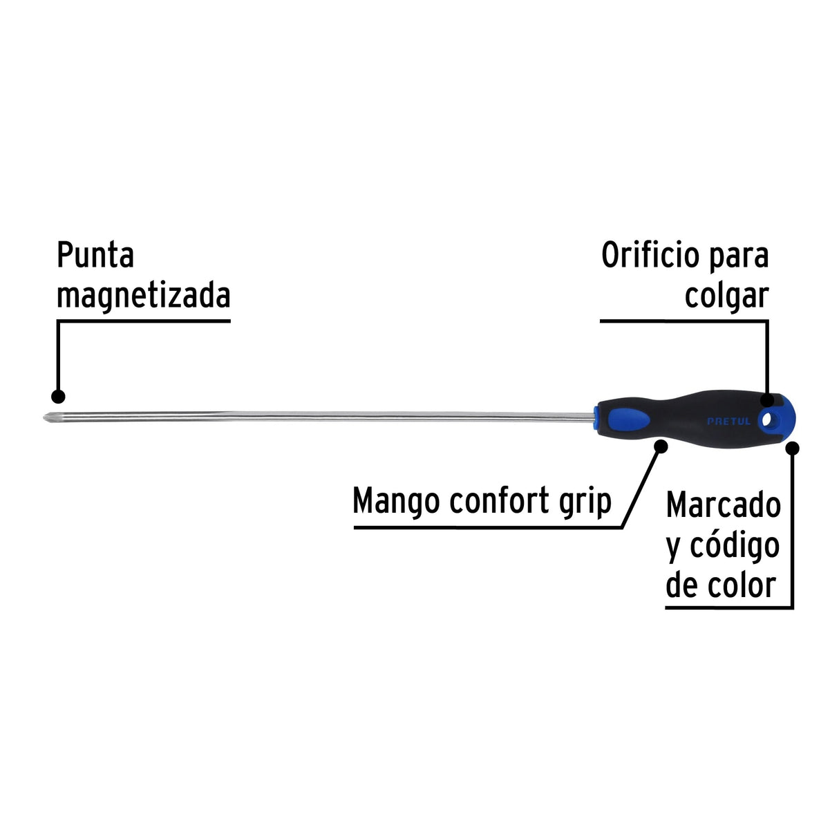 Desarmador de Cruz 1/4' X 12' Mango Comfort Grip, Pretul