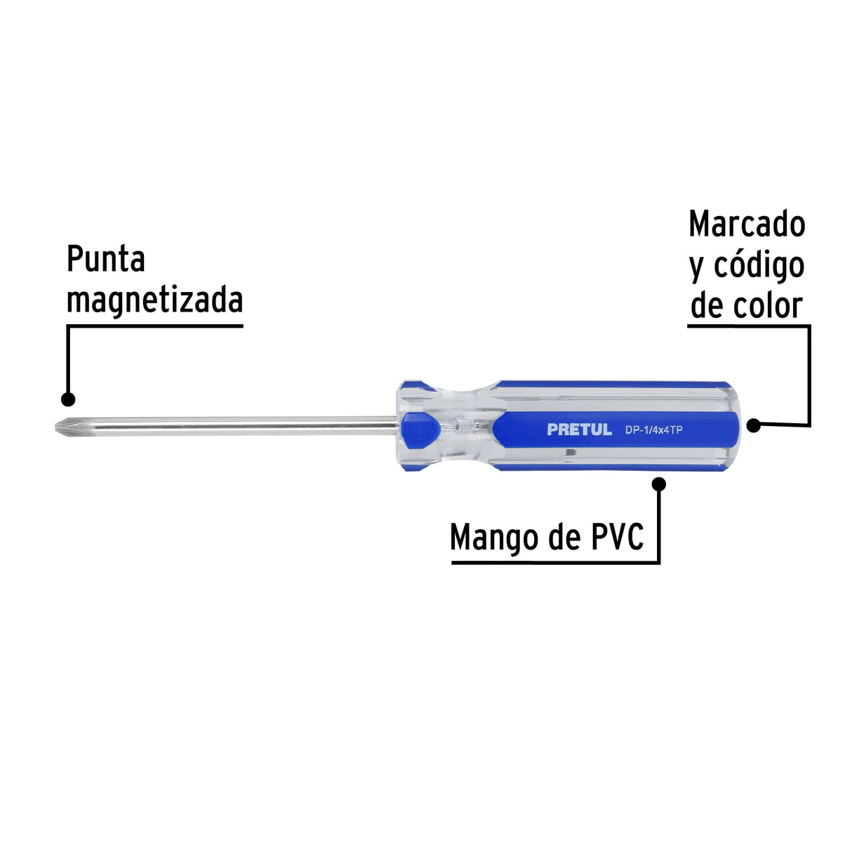Desarmador de Cruz 1/4 X 4' Mango de PVC, Pretul