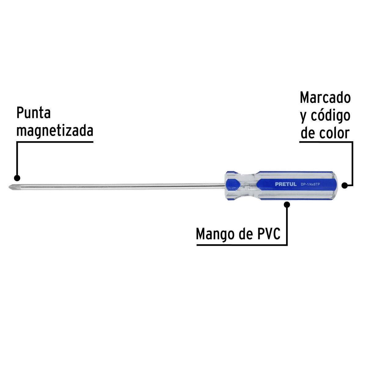 Desarmador de Cruz 1/4 X 8' Mango de PVC, Pretul
