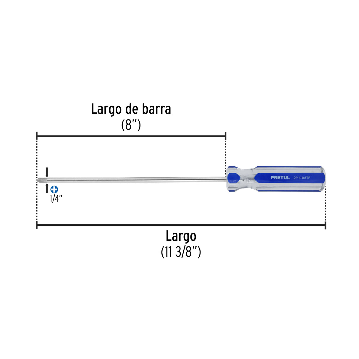 Desarmador de Cruz 1/4 X 8' Mango de PVC, Pretul