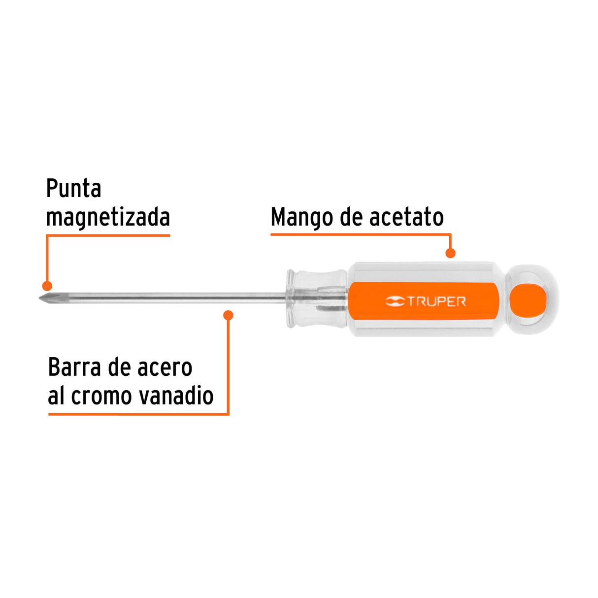 Desarmador de Cruz 1/8' X 2-1/2' Mango de Acetato, Truper