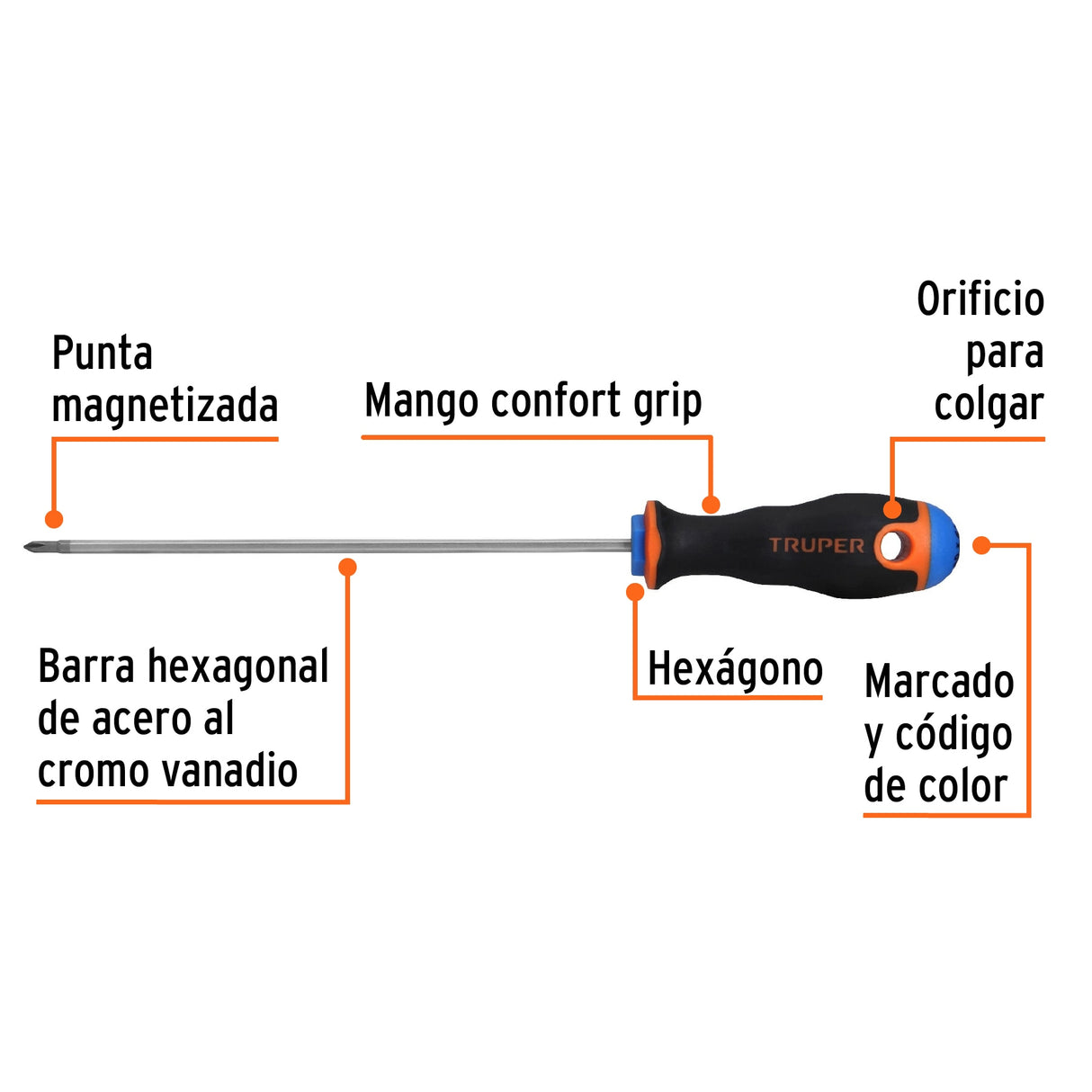 Desarmador de Cruz 1/8' X 6' Mango Comfort Grip, Truper