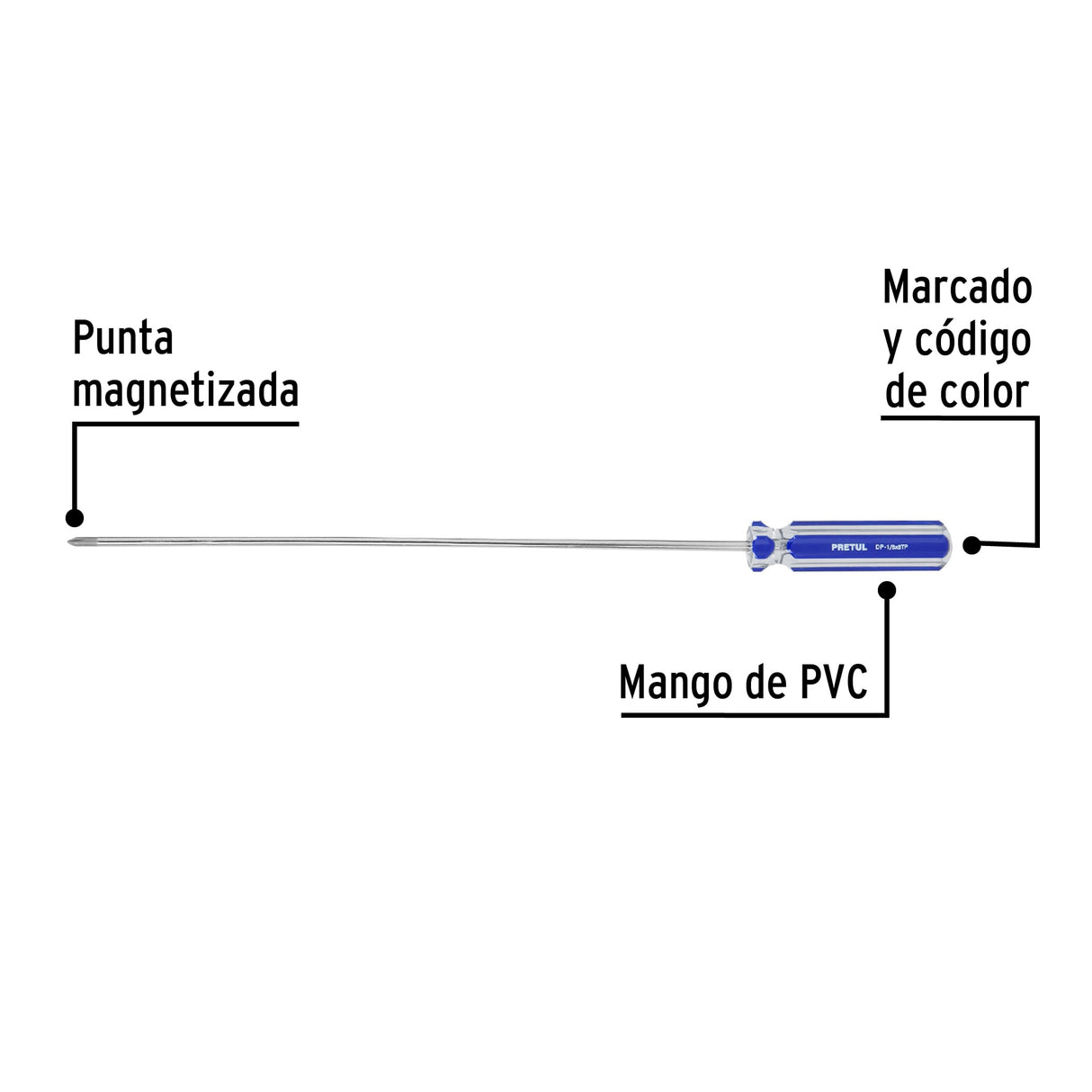 Desarmador de Cruz 1/8' X 8' Mango de PVC, Pretul