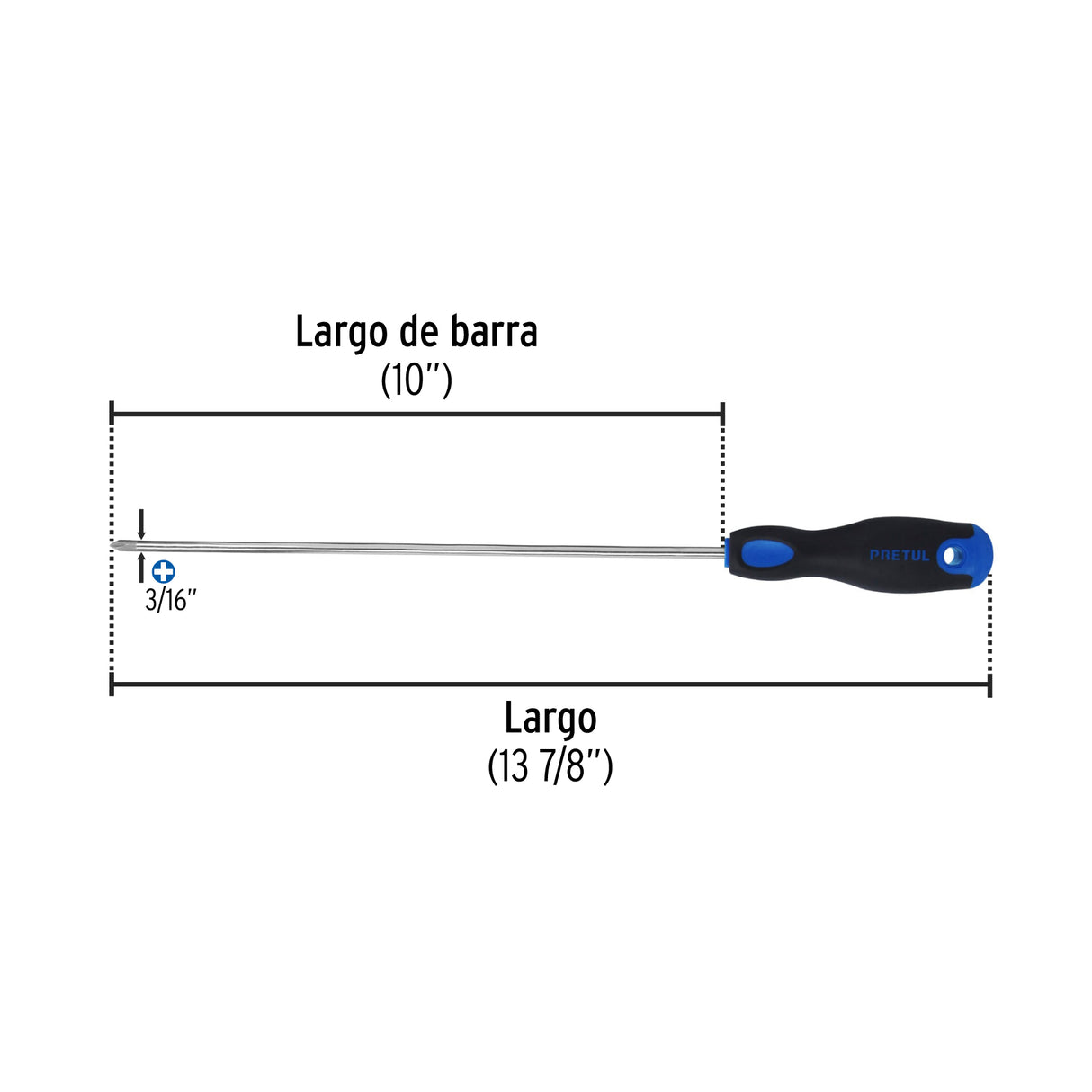 Desarmador de Cruz 3/16' X 10' Mango Comfort Grip, Pretul