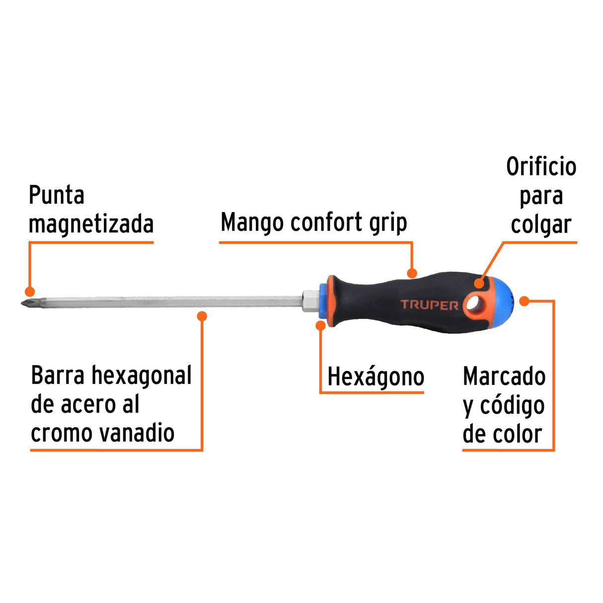 Desarmador de Cruz 3/16' X 6' Mango Comfort Grip, Truper