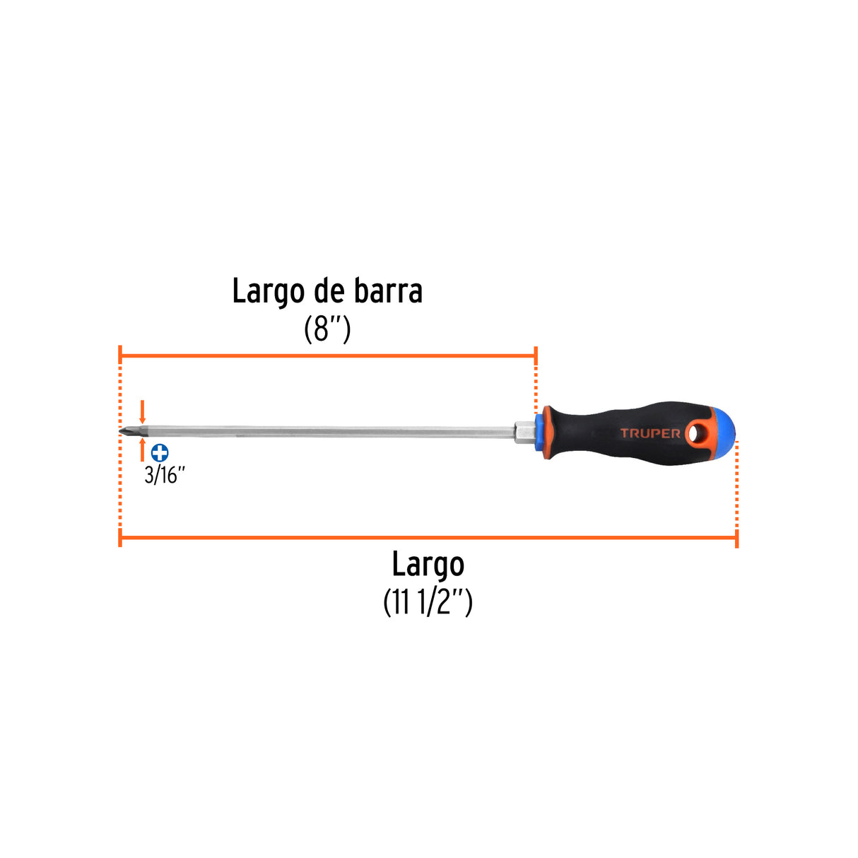 Desarmador de Cruz 3/16' X 8' Mango Comfort Grip, Truper