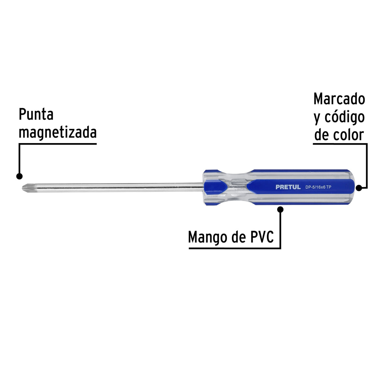 Desarmador de Cruz 5/16 X 6' Mango de PVC, Pretul