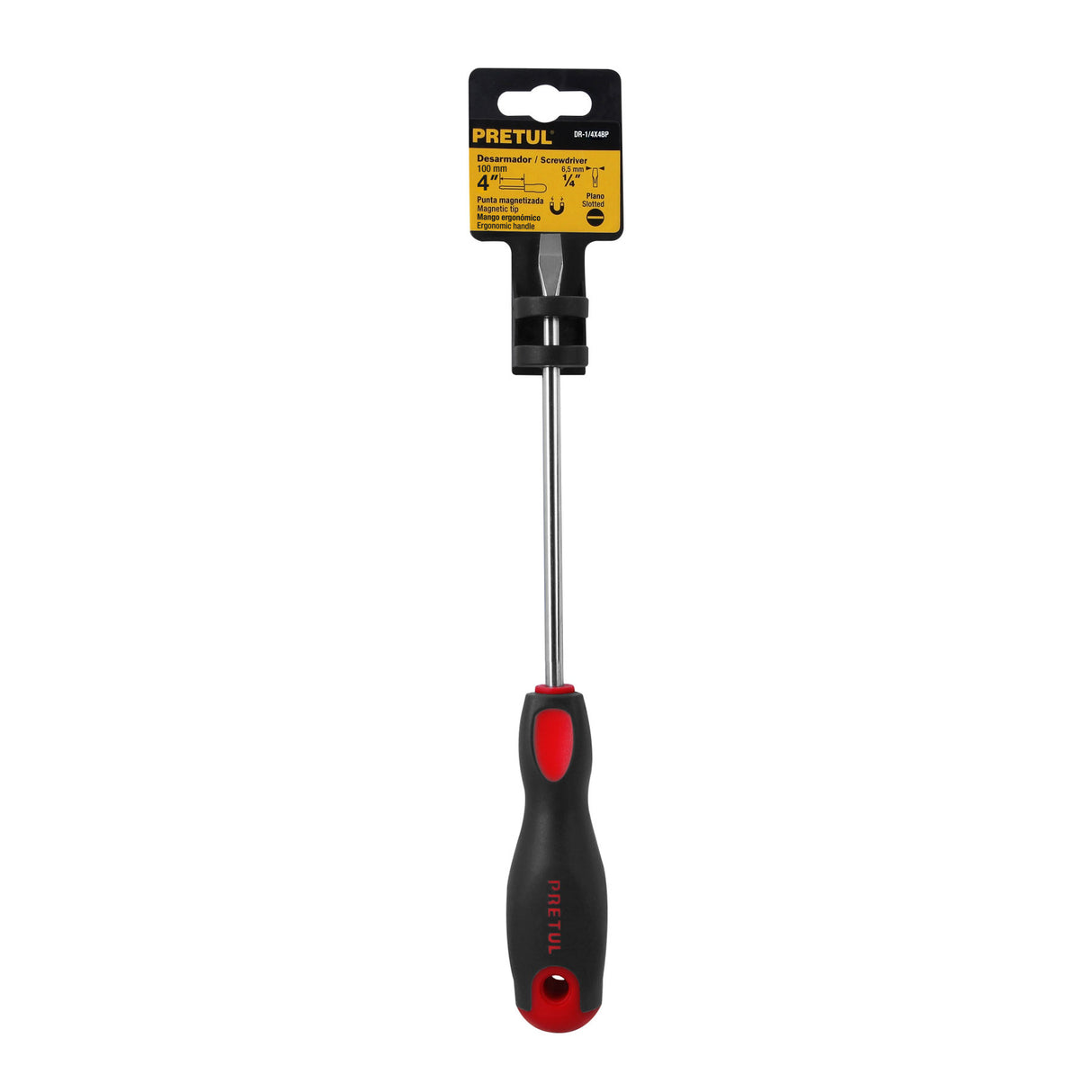 Desarmador Plano 1/4' X 4'Mango Comfort Grip, Pretul