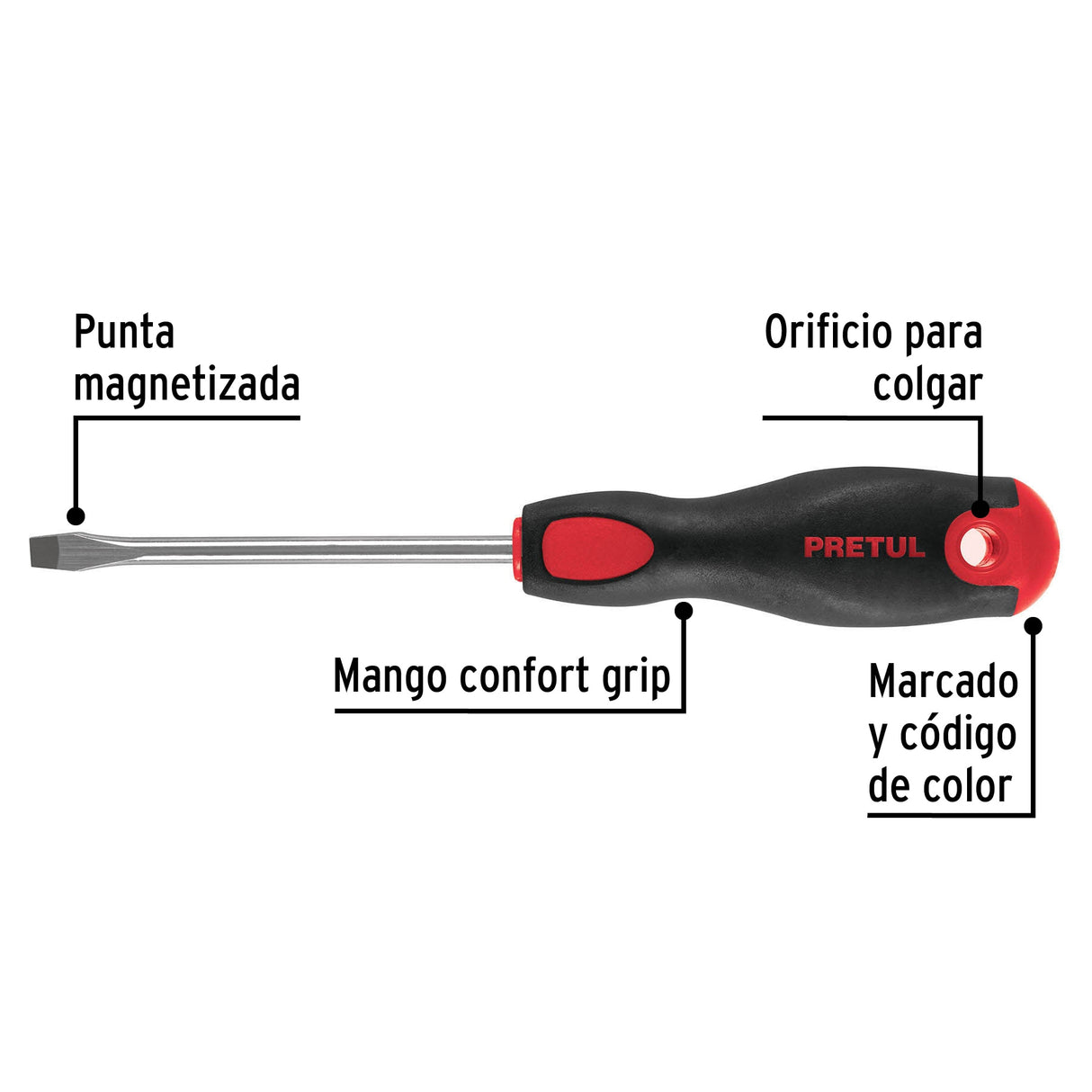Desarmador Plano 1/4' X 4'Mango Comfort Grip, Pretul