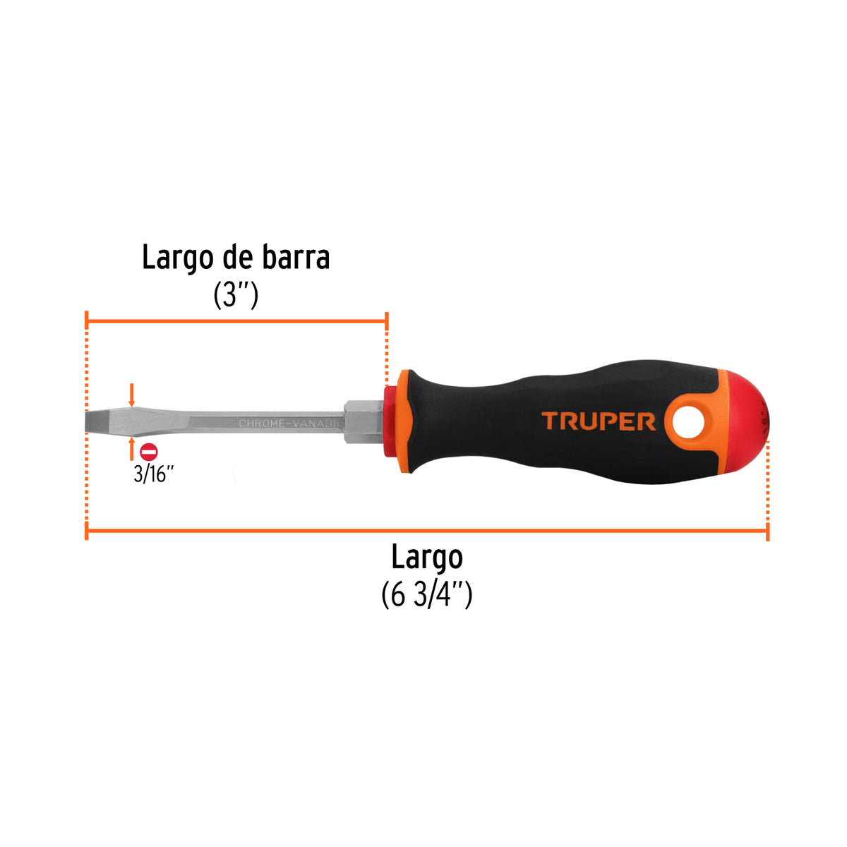 Desarmador Plano 3/16' X 3' Mango Comfort Grip, Truper