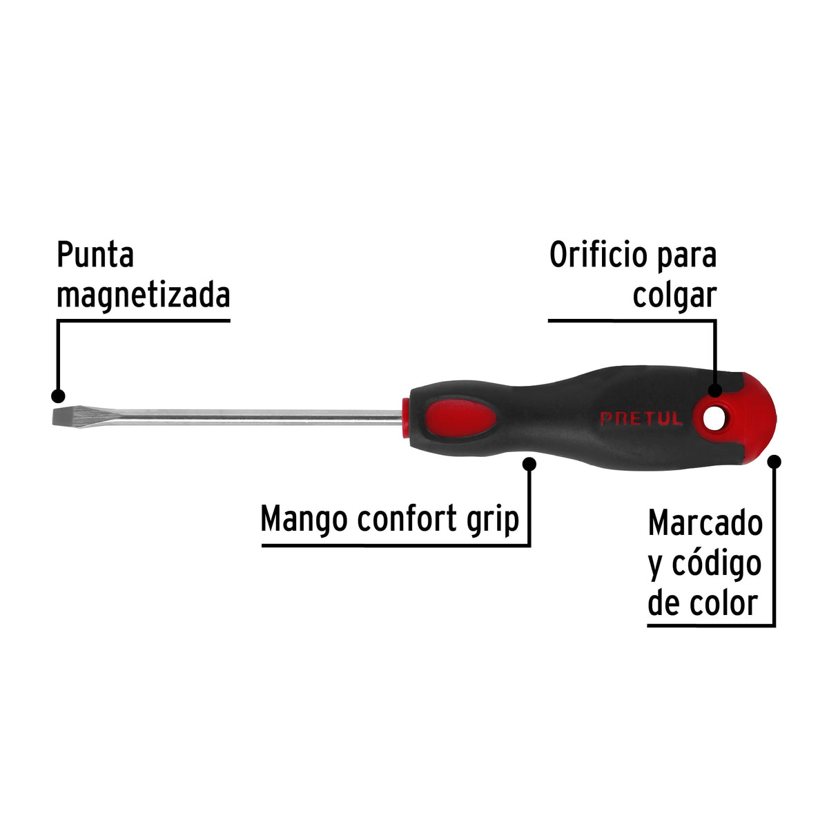 Desarmador Plano 3/16 X 4' Mango Comfort Grip, Pretul