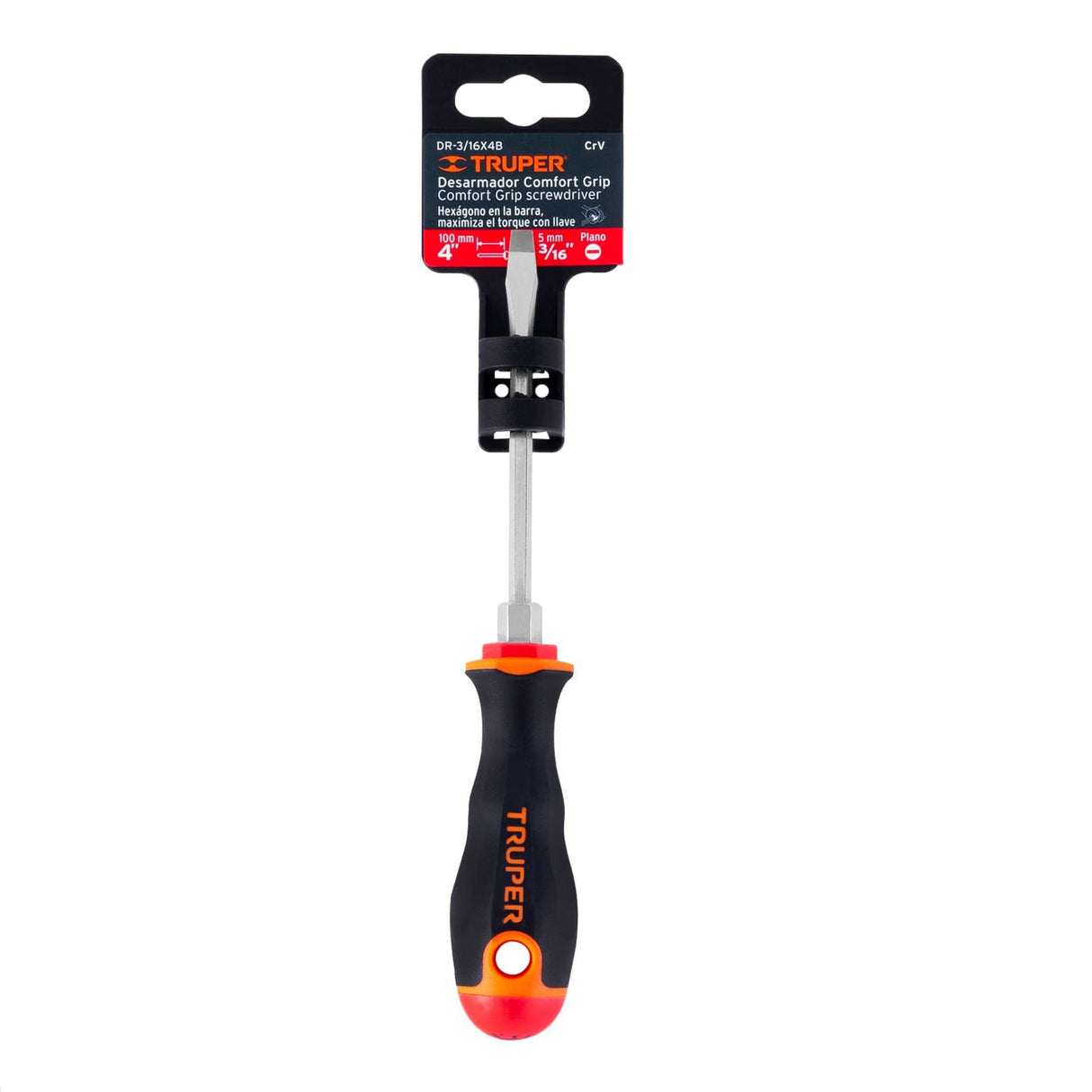 Desarmador Plano 3/16' X 4' Mango Comfort Grip, Truper