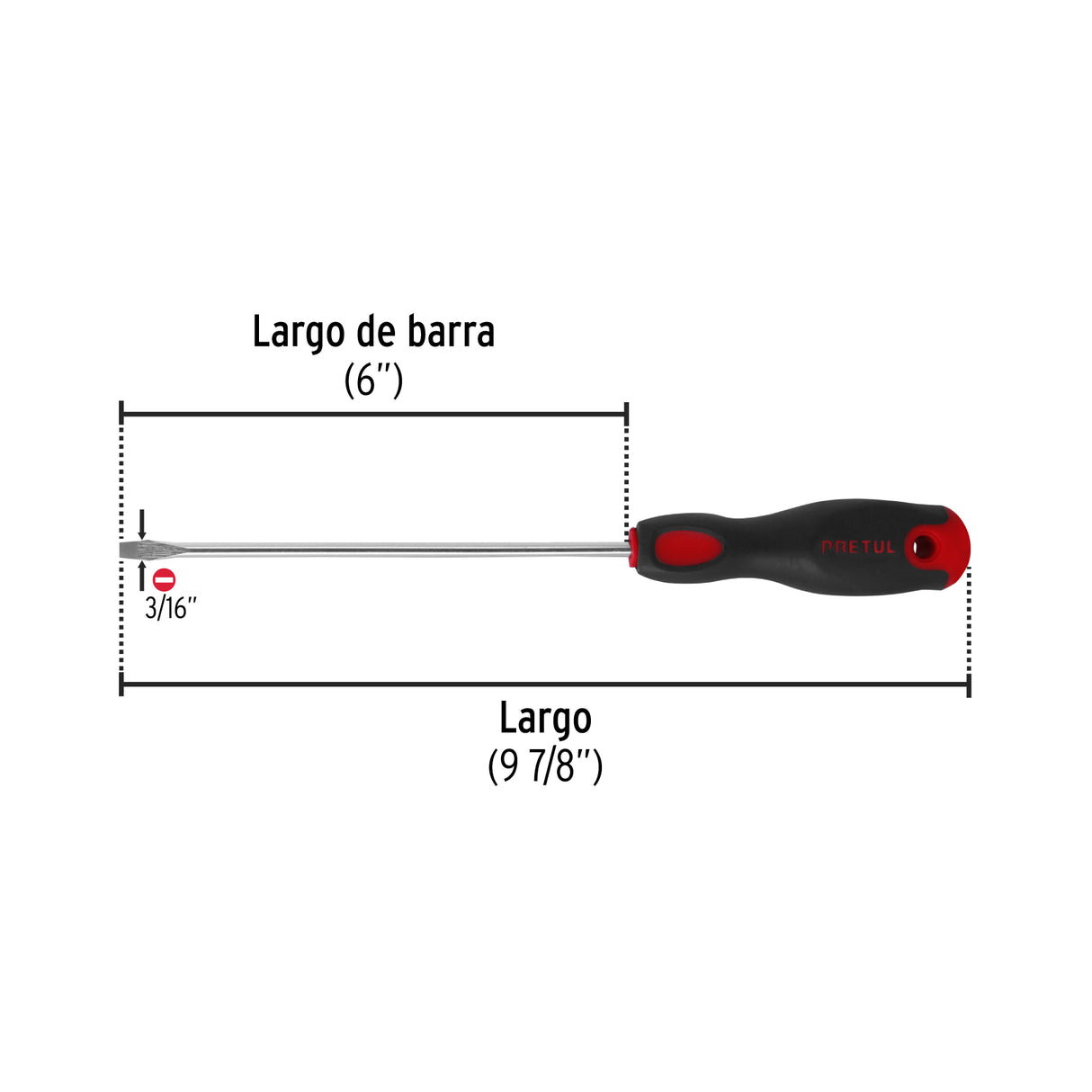 Desarmador Plano 3/16 X 6' Mango Comfort Grip, Pretul
