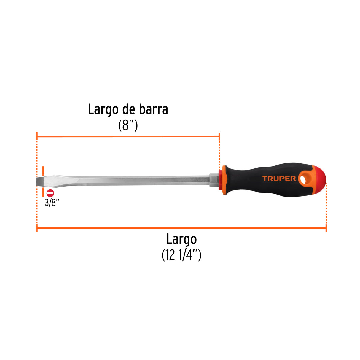 Desarmador Plano 3/8' X 8' Mango Comfort Grip, Truper