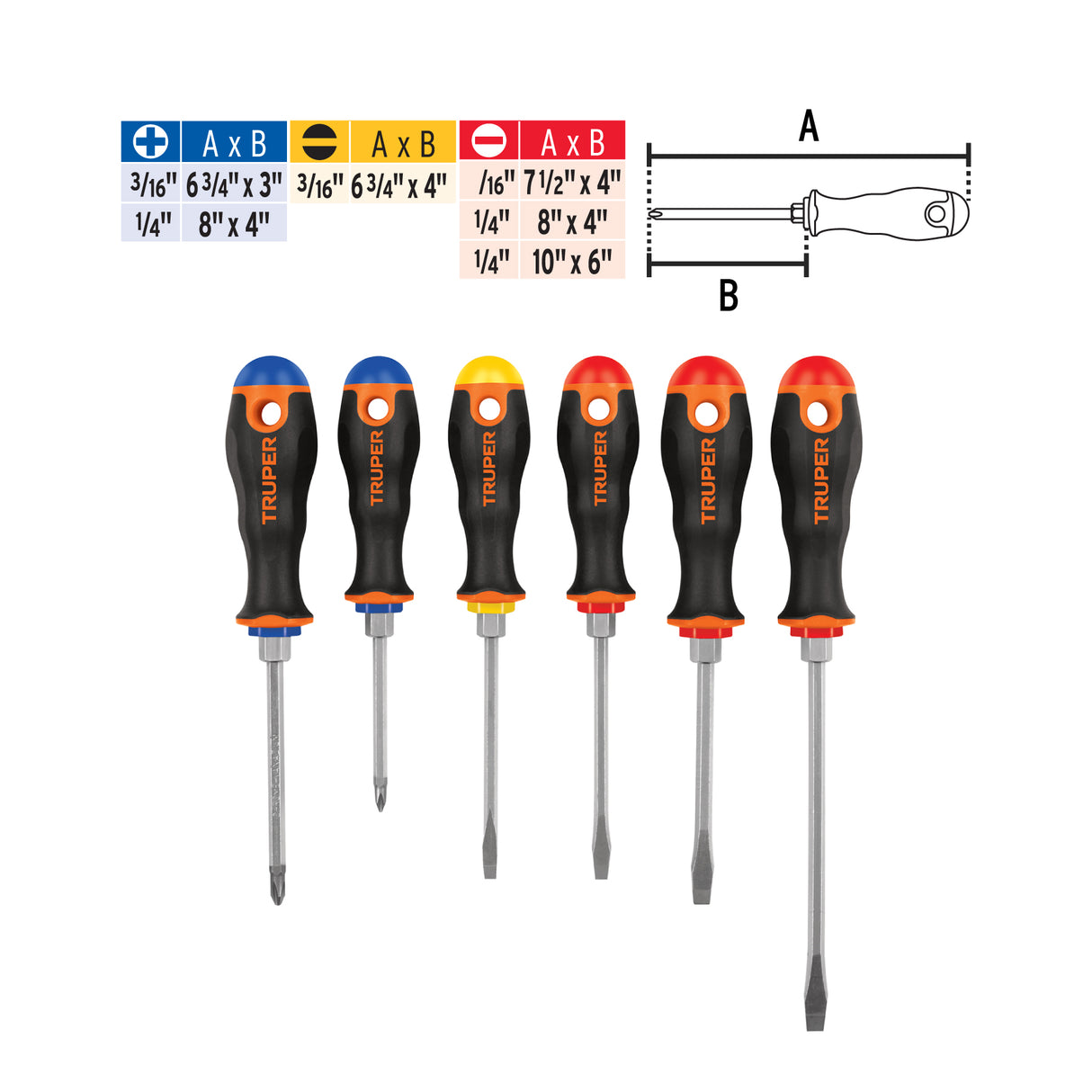 Juego de 6 Desarmadores Mango Comfort Grip, Truper