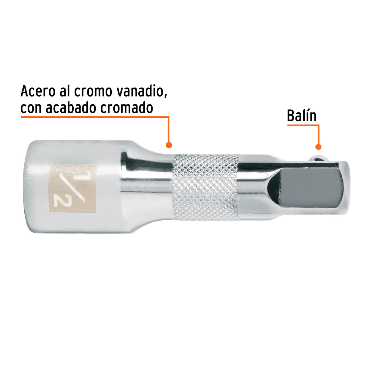 Extensión Cuadro 1/2' para Matraca, Largo 2-1/2', Truper