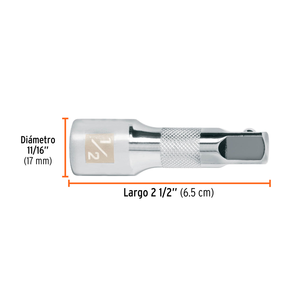 Extensión Cuadro 1/2' para Matraca, Largo 2-1/2', Truper