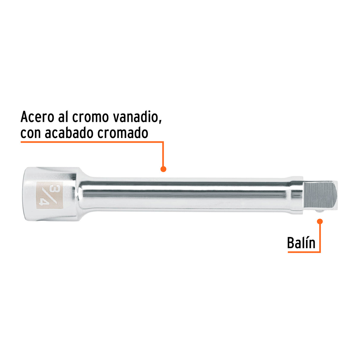 Extensión Cuadro 3/4' para Matraca, Largo 8', Truper