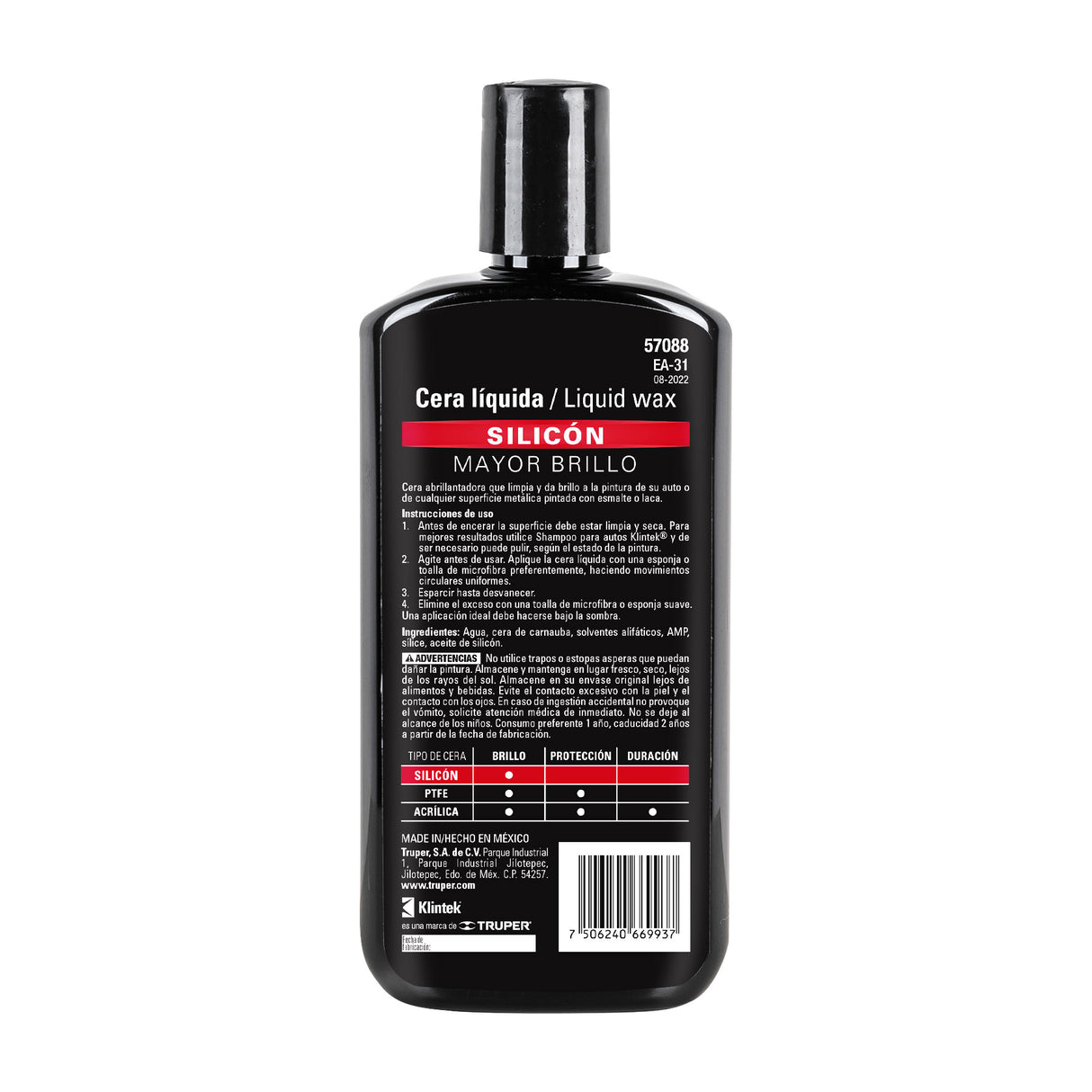 Cera Líquida de Silicón para Auto, 473 ml, Klintek
