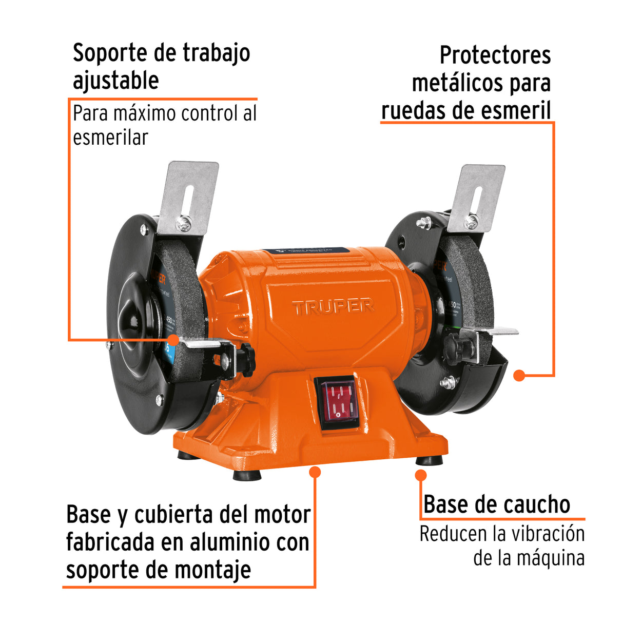 Esmeril de Banco de 5' de 1/4 HP (185 W), Truper