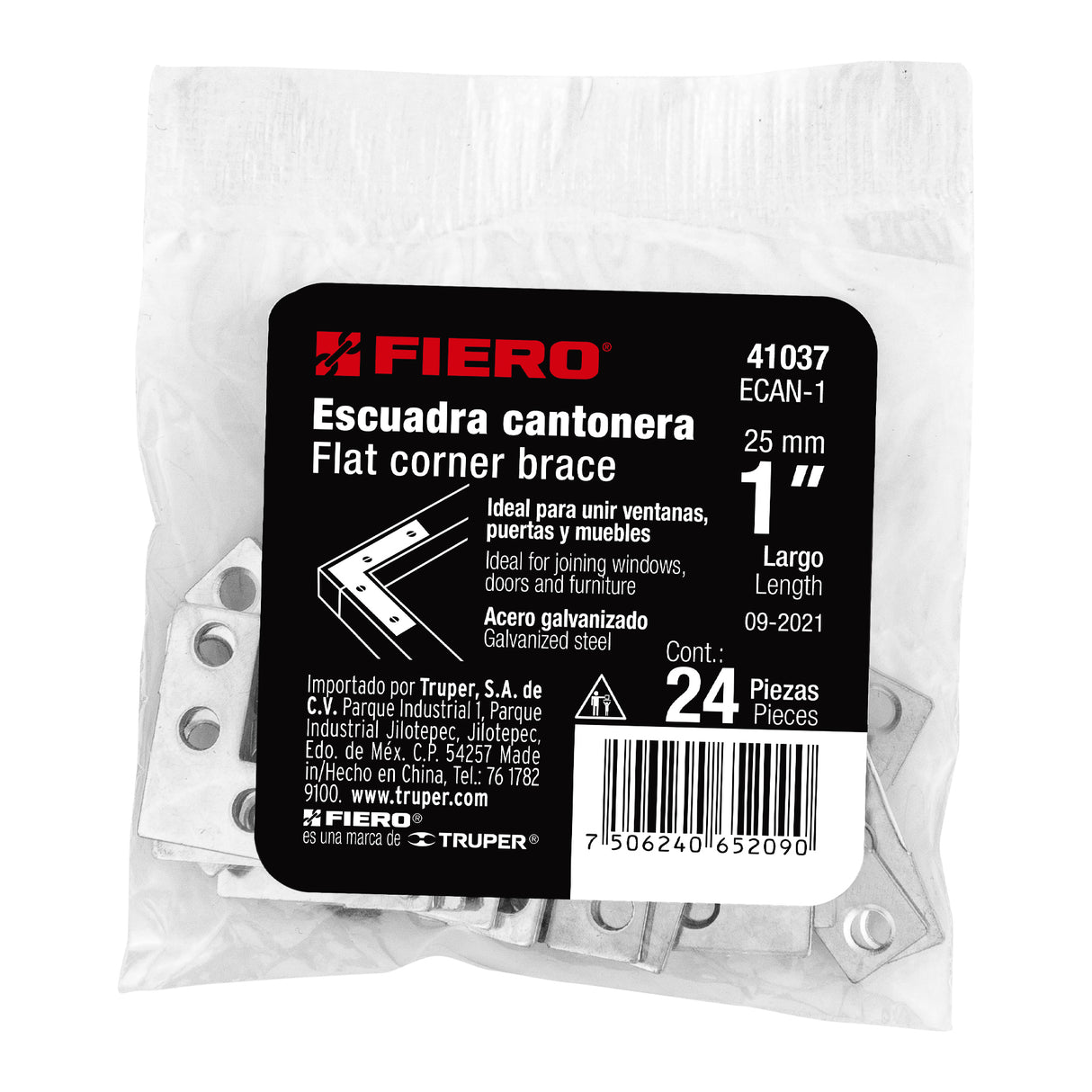 Bolsa C/24 Escuadras Planas Cantoneras 1' X 1', Fiero