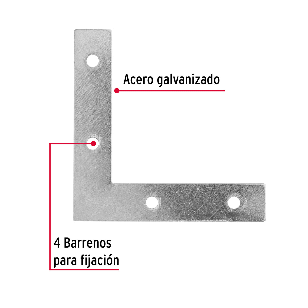 Bolsa C/24 Escuadras Planas Cantoneras 3' X 3', Fiero