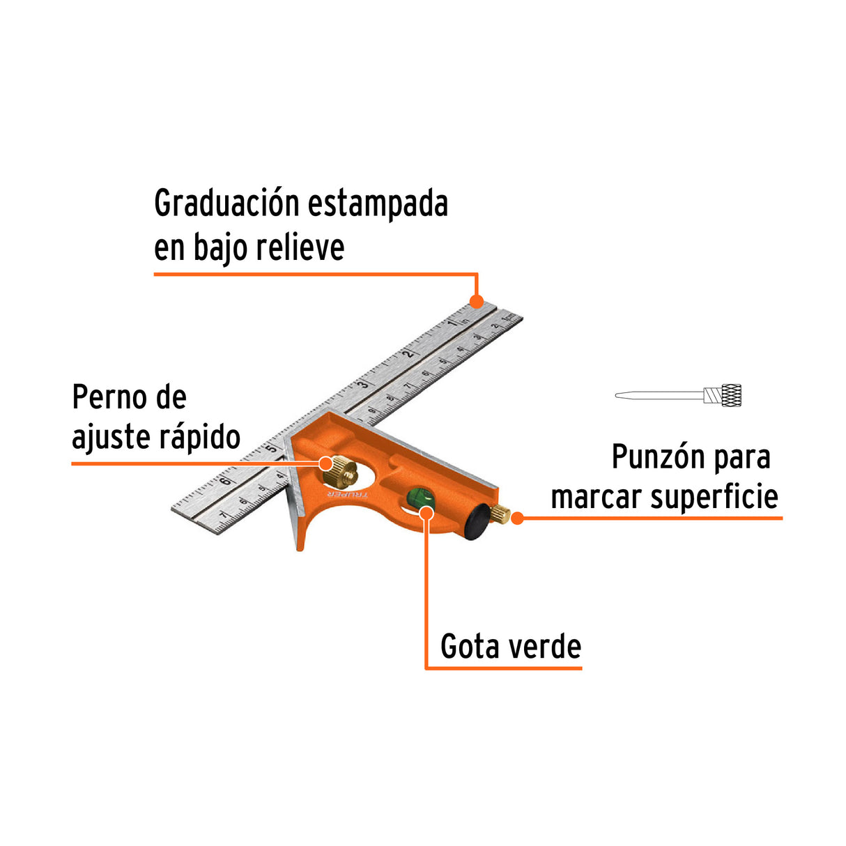 Escuadra 7' de Combinación con Punzón para Marcar, Truper