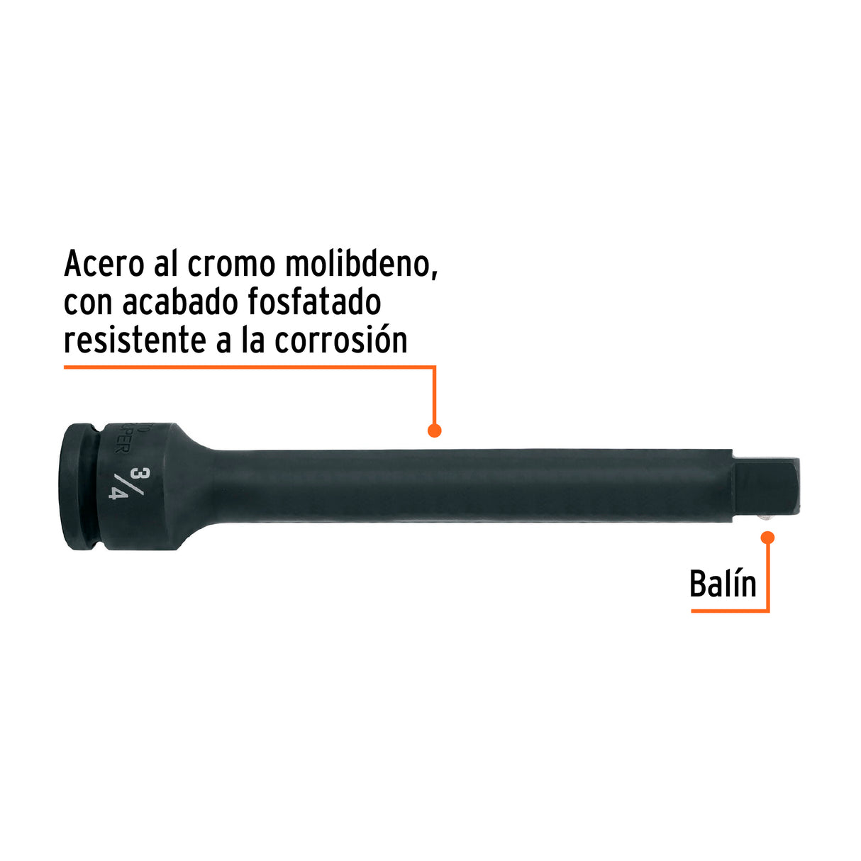Extensión de Impacto con Cuadro de 3/4', Largo 10', Truper