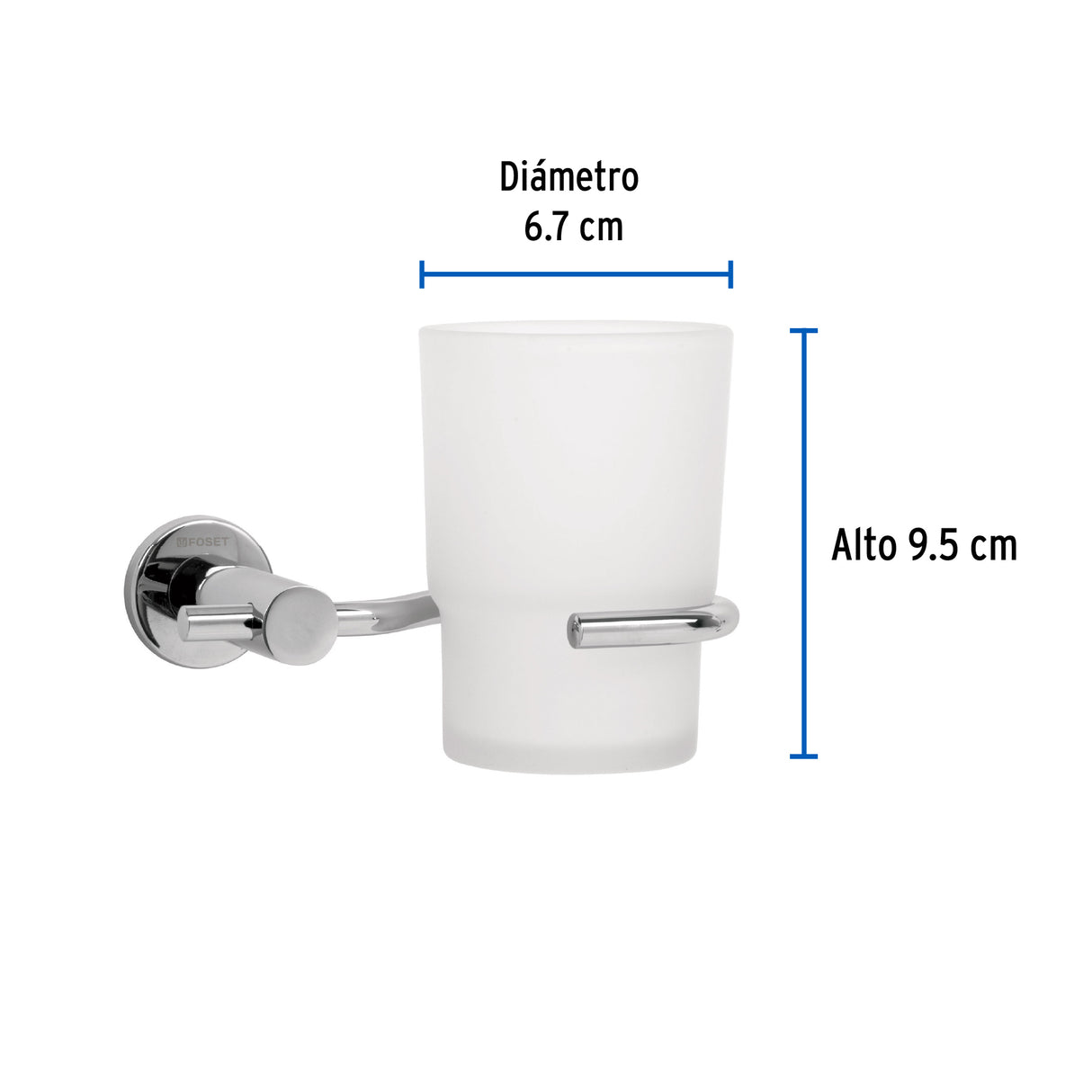 Portavaso Cepillero Cromo con Vaso de Vidrio, Foset Element