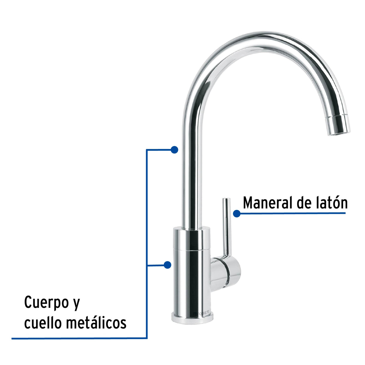 Monomando Cromo Cuello Alto para Fregadero, Foset Element