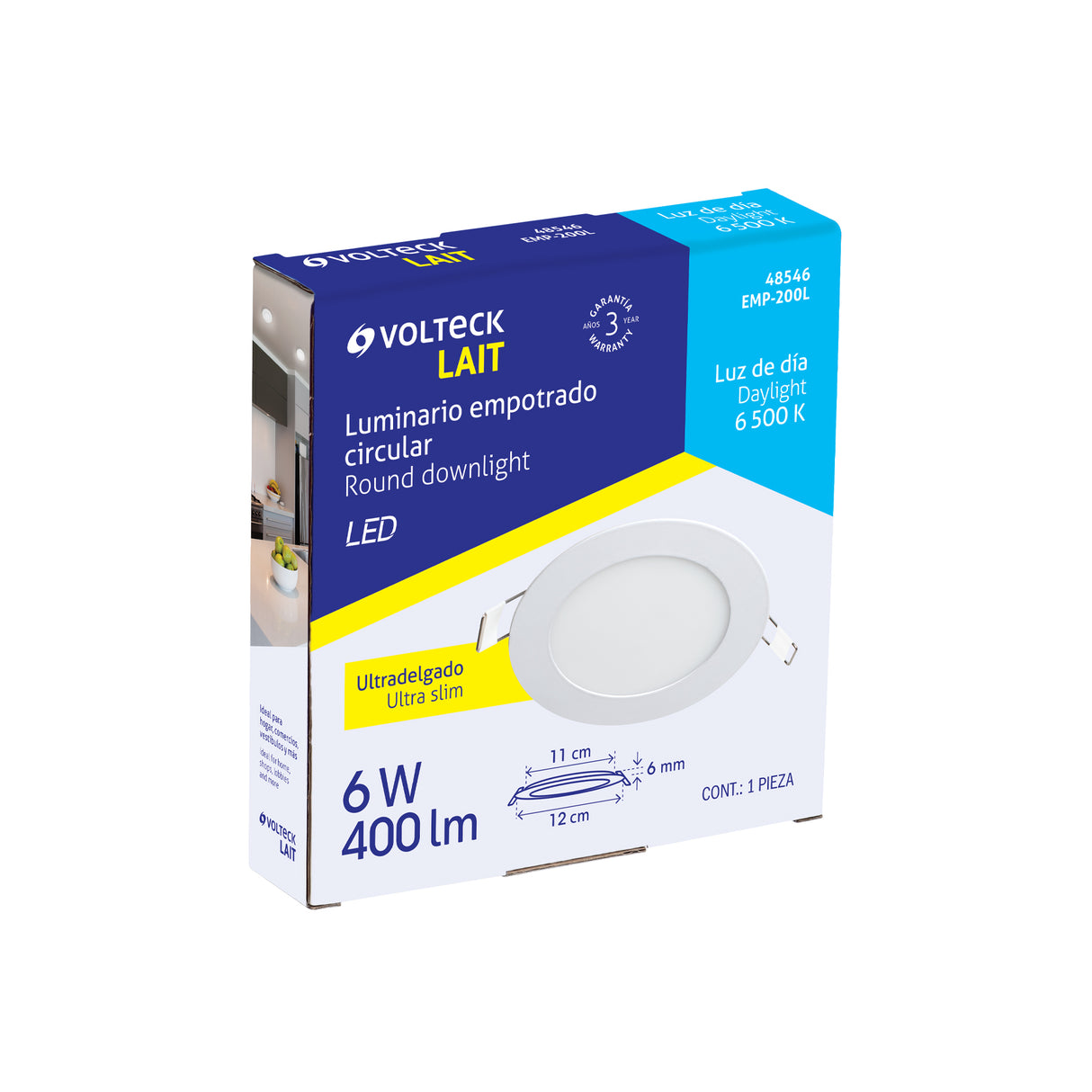 Luminario LED Plafón 6 W 6500K Ultradelgado Redondo, Volteck