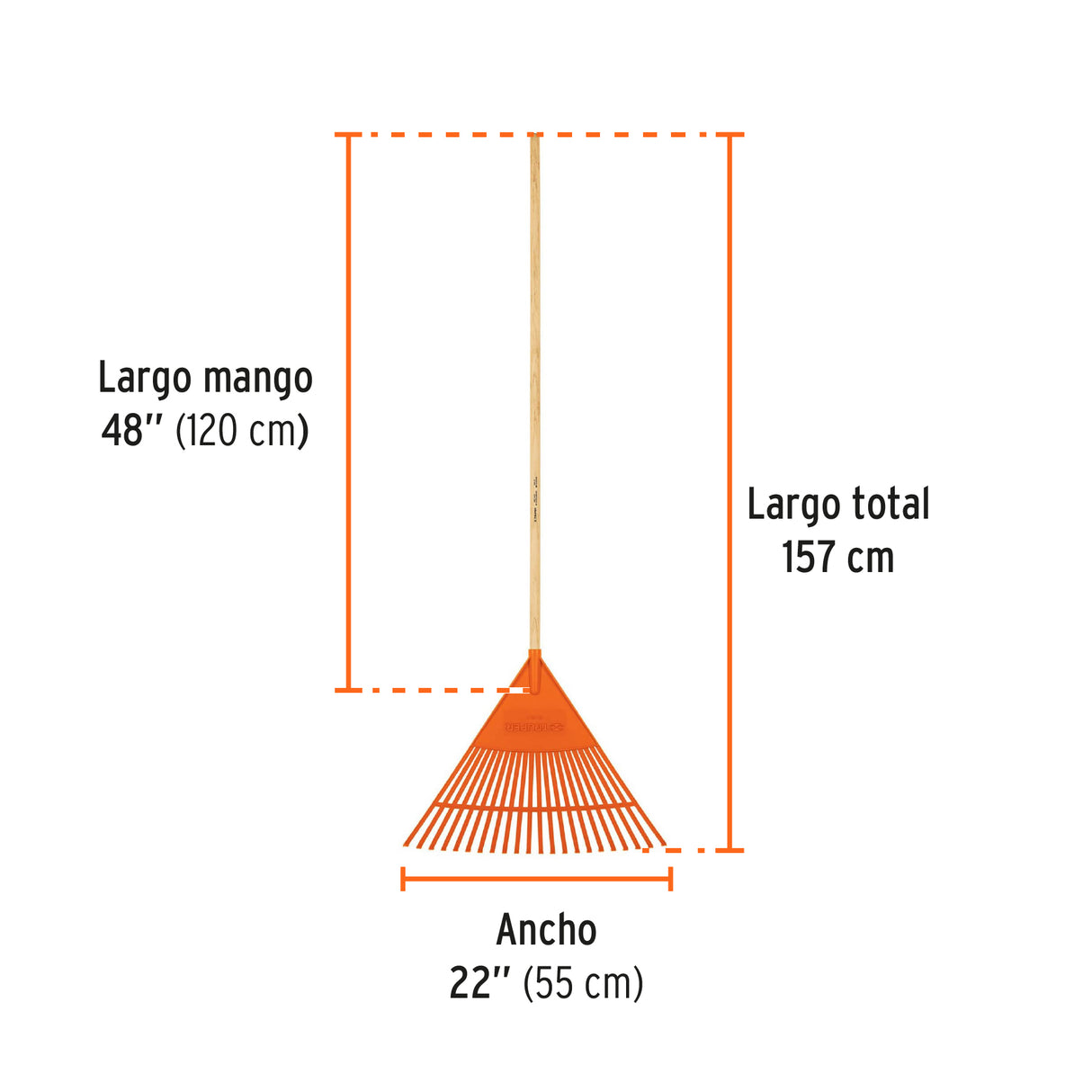 Escoba Plástica para Jardín, Flexible, 22 Dientes, Mango 48'