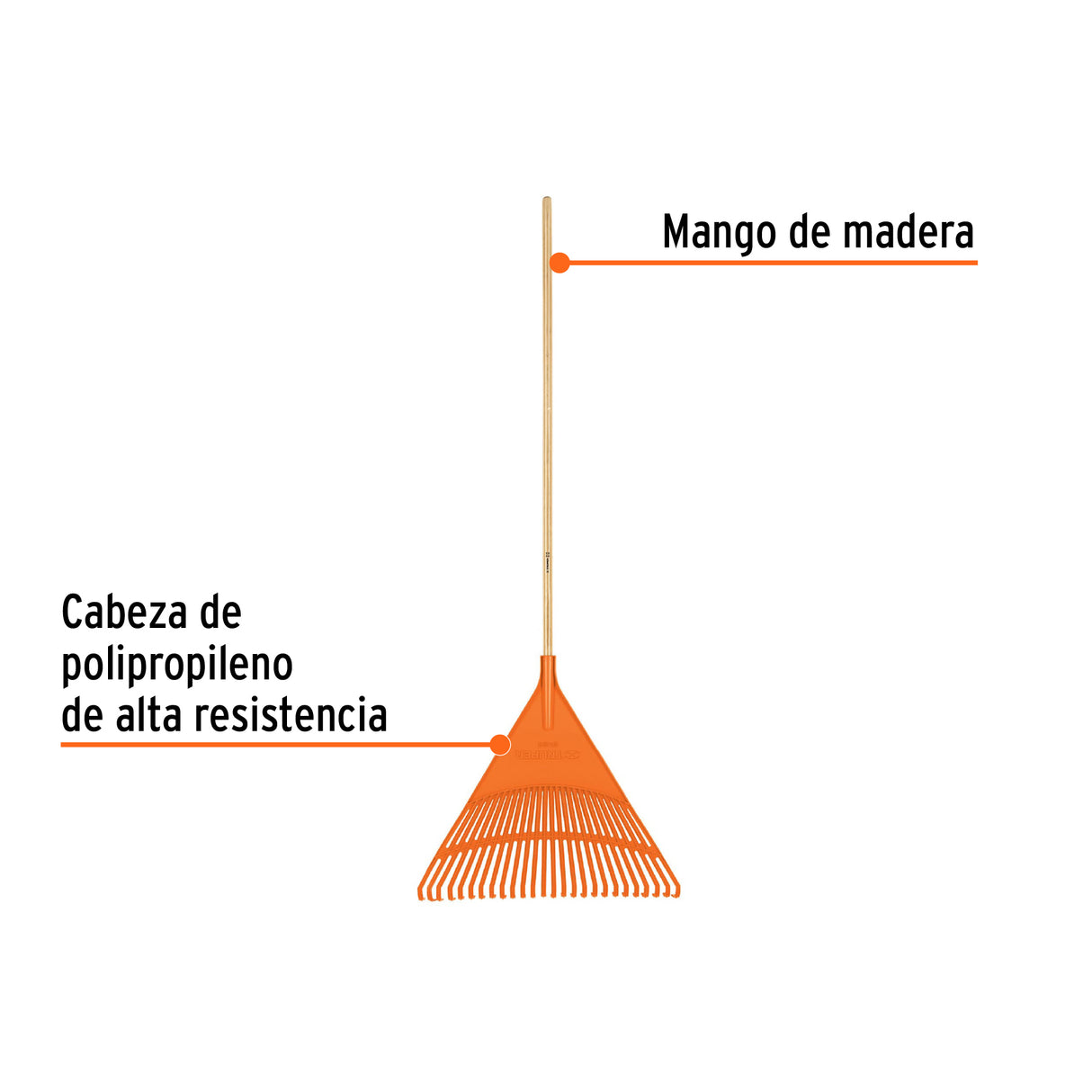 Escoba Plástica para Jardín, Rígida, 26 Dientes, Mango 48'