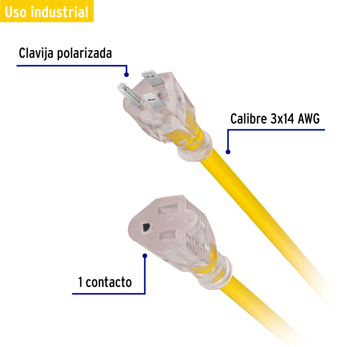 Extensión Reforzada Aterrizada 30 m 3X14 AWG, Volteck