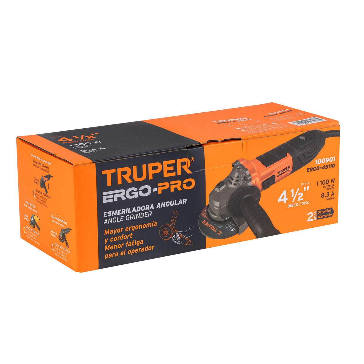 Esmeriladora Angular 4-1/2', 1100 W, Truper Ergo Pro