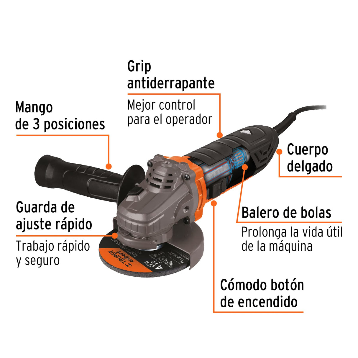 Esmeriladora Angular 4-1/2', 750 W, Truper Ergo Pro