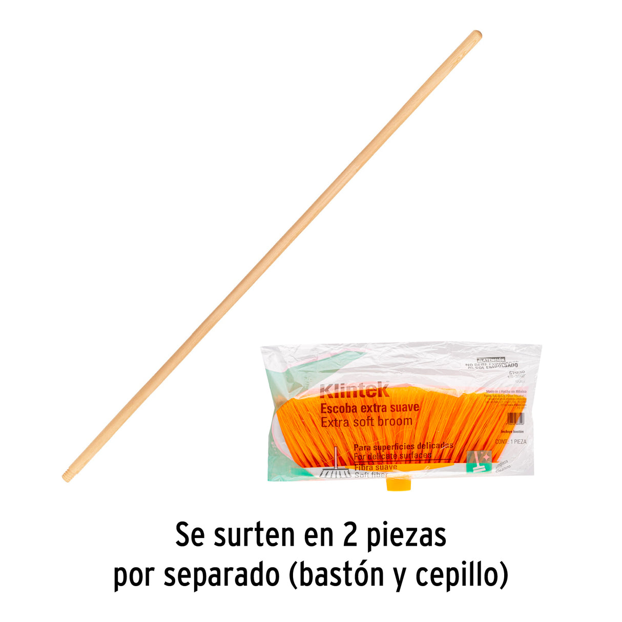 Escoba Cerdas de Pet Extra Suaves, Bastón de Madera