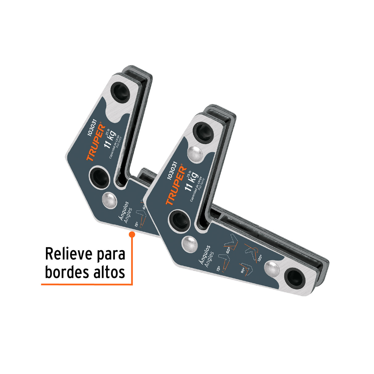 2 Escuadras Magnéticas Esquineras 2-3/4' Carga 11 kg, Truper