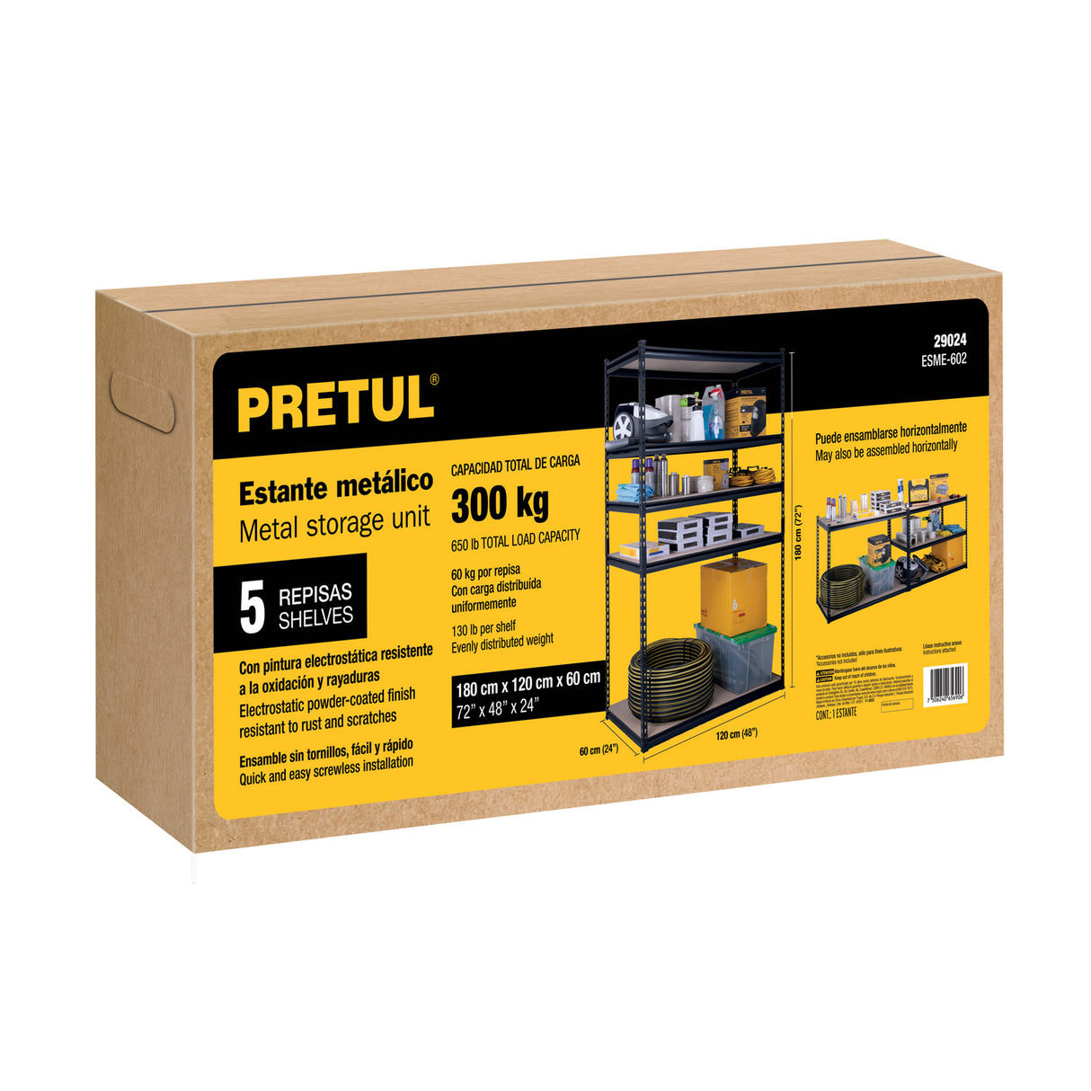 Estante Metálico 5 Repisas Mdp Cap. 60 kg, 180x60x120, Pretul