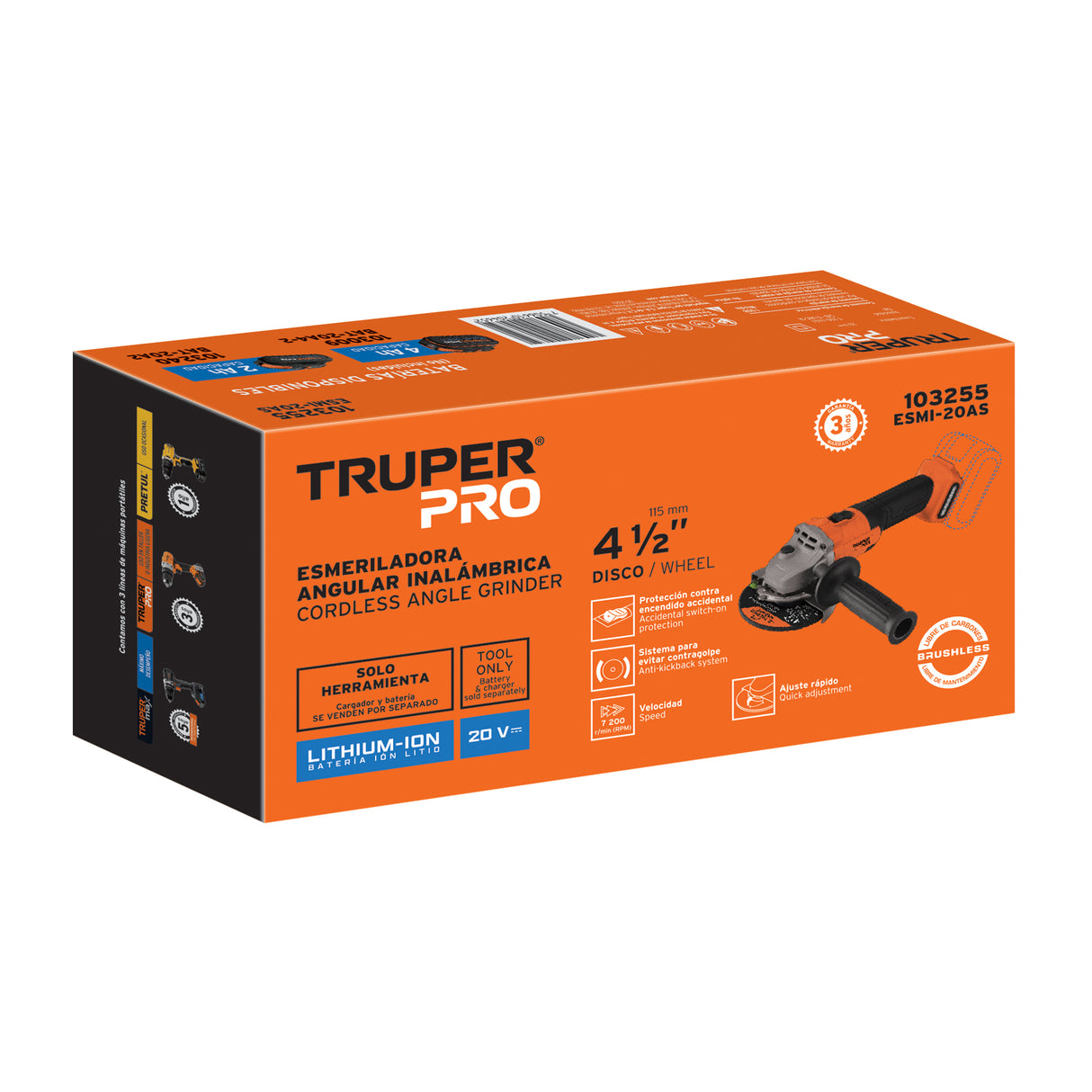 Esmeriladora 4-1/2', 20 V, sin Accesorios, Truper Pro