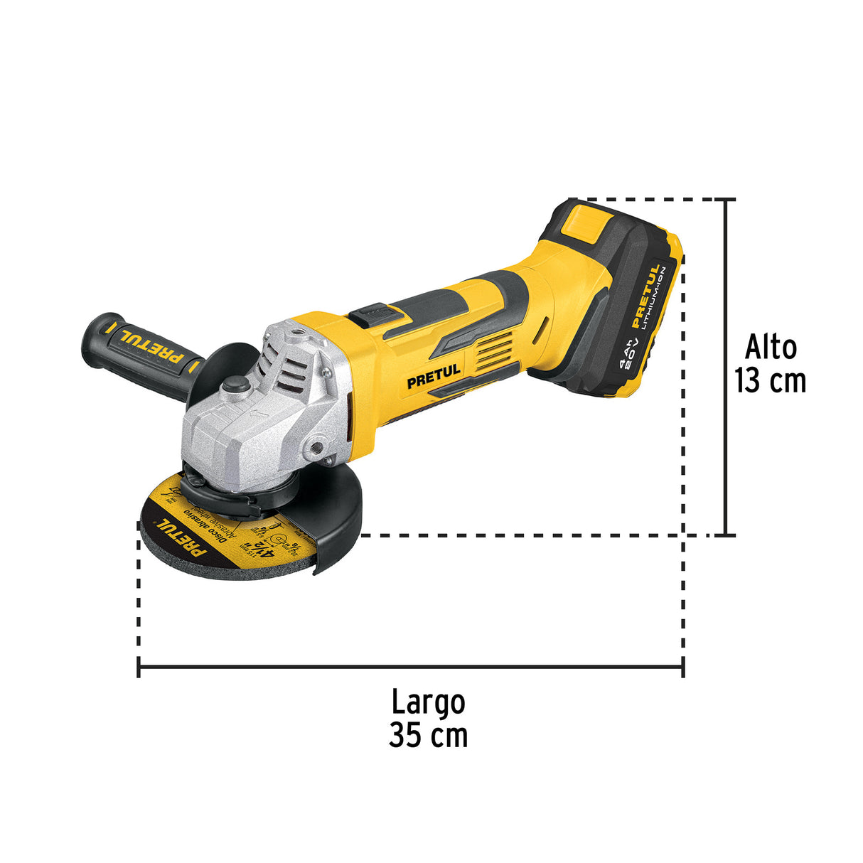 Esmeriladora 4-1/2', 20 V, 1 Batería 4 Ah, Pretul