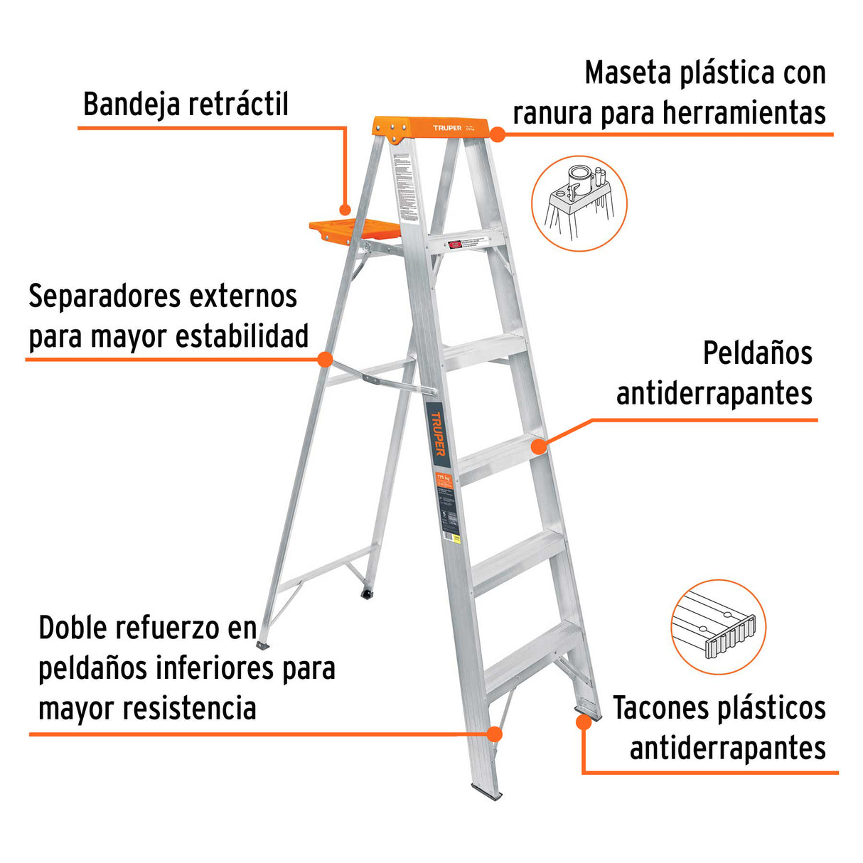Escalera de Tijera Tipo Ll 5 Peldaños y Bandeja, Truper
