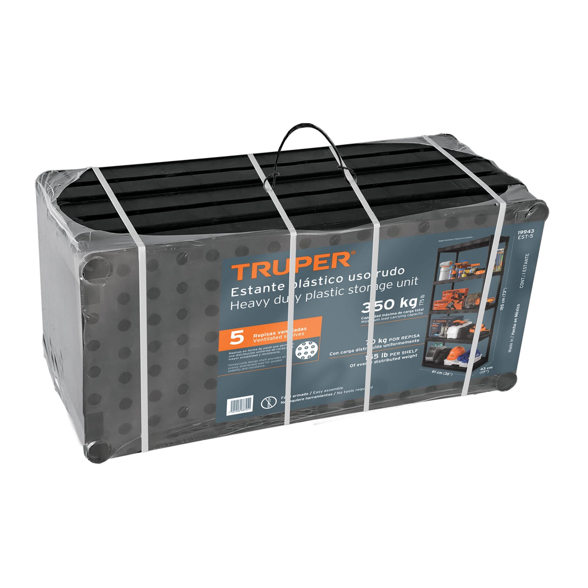 Estante Plástico Uso Rudo 5 Rep/Cap. 70 kg, 185x43x91, Truper
