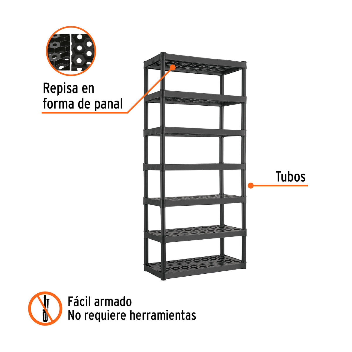 Estante Plástico Uso Rudo 7 Rep/Cap. 70 kg, 185x43x91, Truper